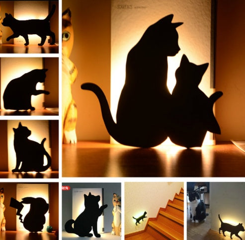 LED Animal Dog Cat Shape Night Light Sensor Control Smart Sound Wall Lamp Home Corridor Balcony Night Lamp Baby Kids Sleep Lamps