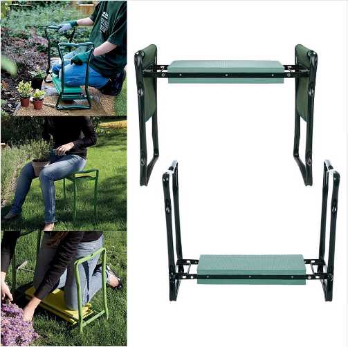 Foldable Outdoor Lawn Bench Chair With Tool Pouch Garden Rest StoreToBuyNow