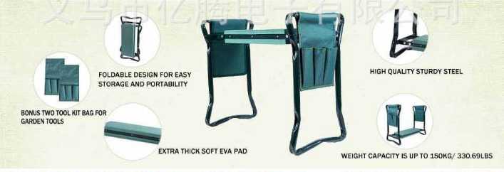 Foldable Outdoor Lawn Bench Chair With Tool Pouch Garden Rest StoreToBuyNow