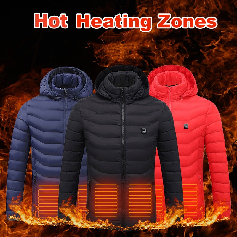 Men Heated Puffer Jacket Electric Heating Coat Insulated Hood Windbreaker 9Heat Zones StoreToBuyNow