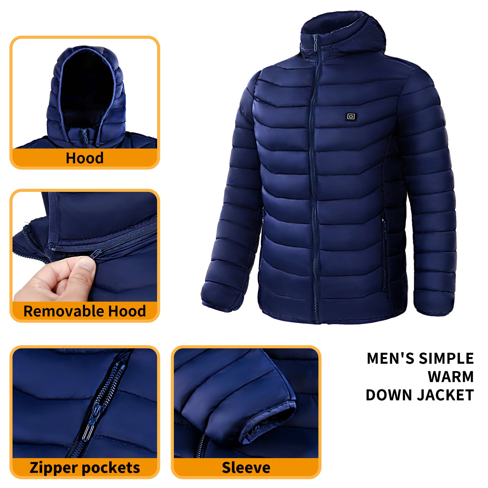 Men Heated Puffer Jacket Electric Heating Coat Insulated Hood Windbreaker 9Heat Zones StoreToBuyNow