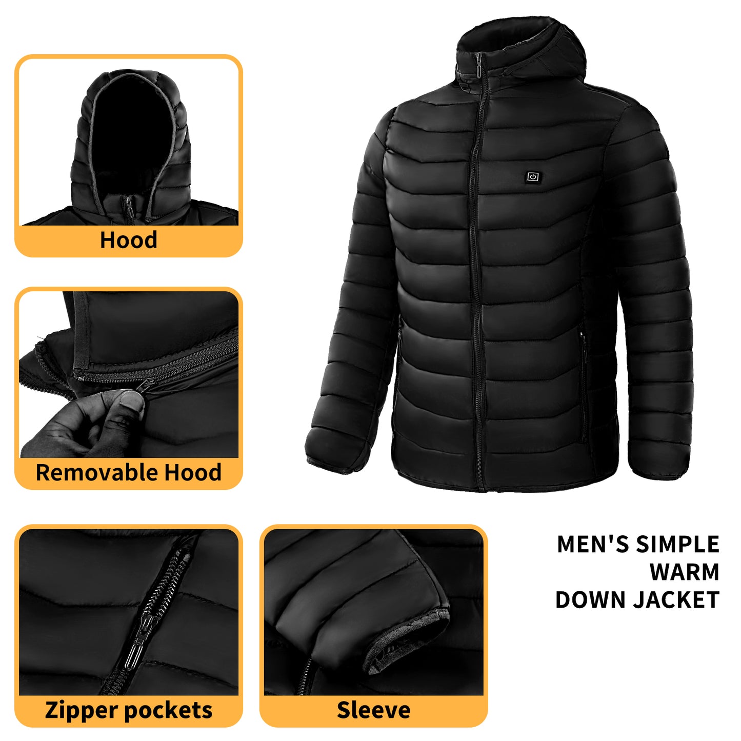 Men Heated Puffer Jacket Electric Heating Coat Insulated Hood Windbreaker 9Heat Zones StoreToBuyNow