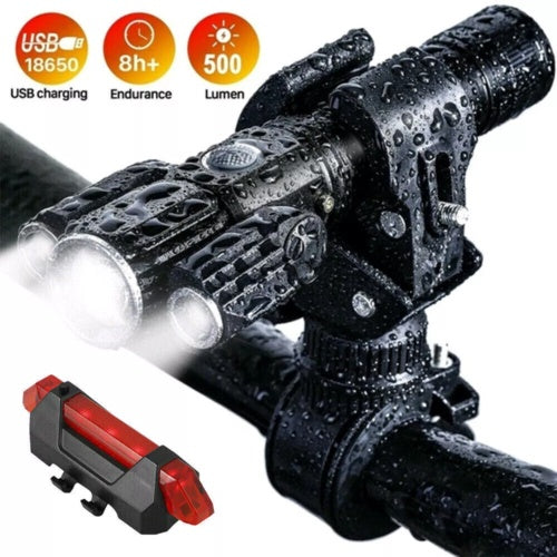 LED Rechargeable Bike Lights Bicycle Torch Front & Rear Lamp Set USB Waterproof