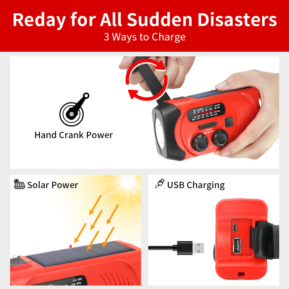 Emergency 4 band noaa hand crank radio solar radio with torch power solar StoreToBuyNow