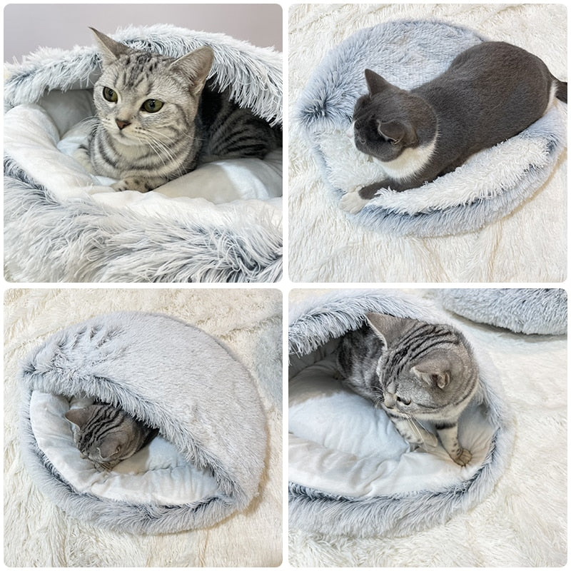 Plush Pet Cat Bed Round Cat Cushion Cat House 2 In 1 StoreToBuyNow