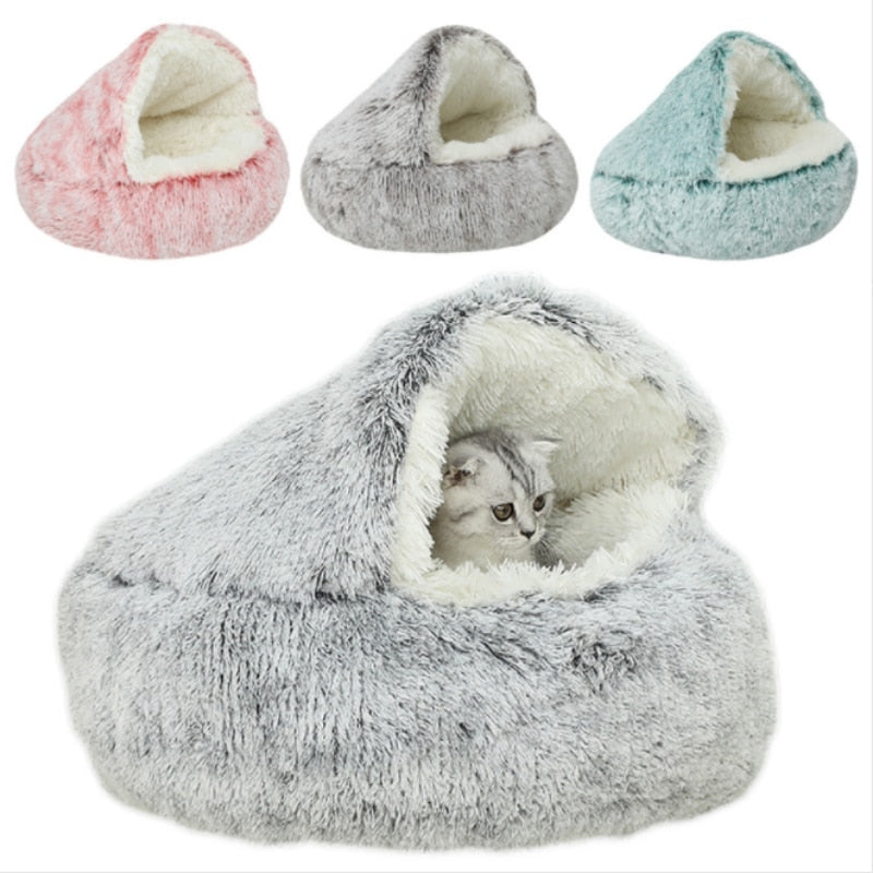 Plush Pet Cat Bed Round Cat Cushion Cat House 2 In 1 StoreToBuyNow