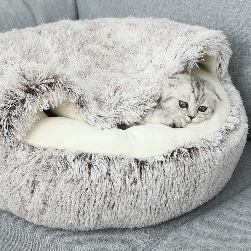 Plush Pet Cat Bed Round Cat Cushion Cat House 2 In 1 StoreToBuyNow